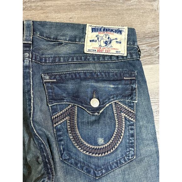 Vintage True Religion Embroidered Baggy Boot Cut Jeans Made In USA - Men’s 38x30 - Picture 2 of 11
